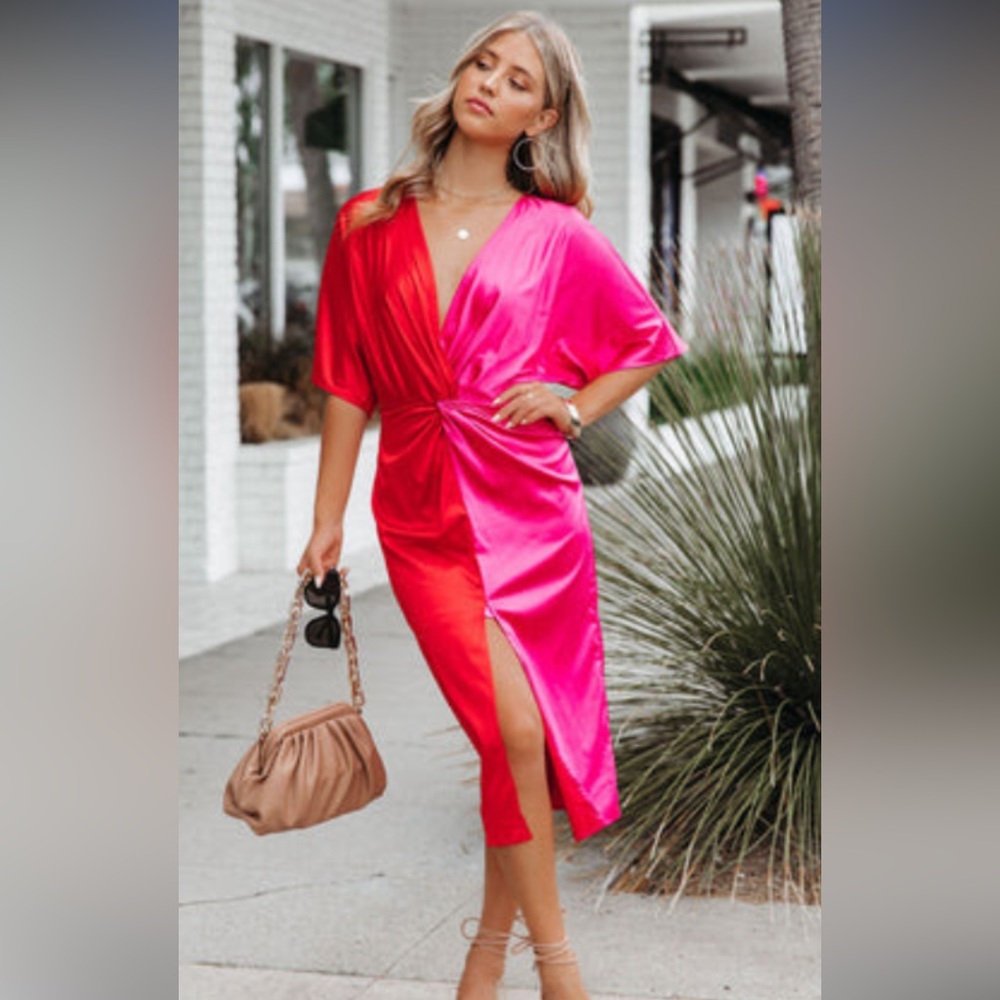 Essex Satin Colorblock Twist Midi
Dress